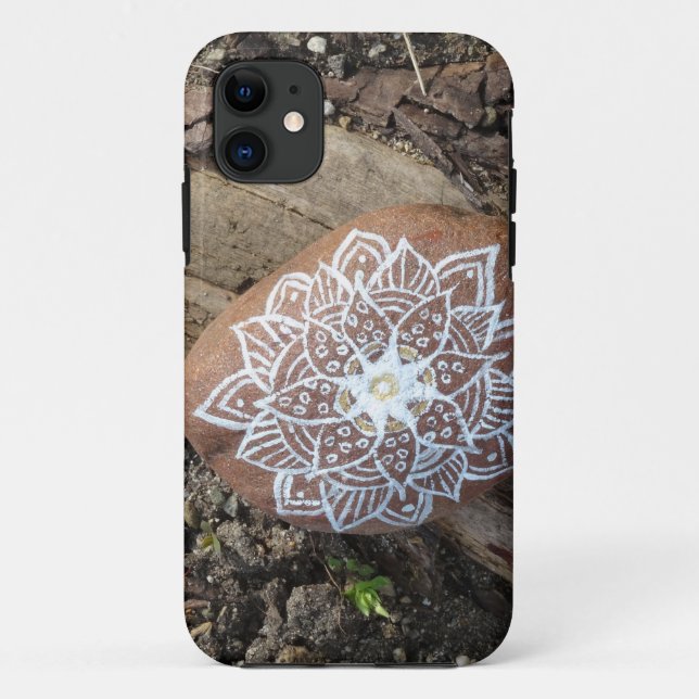 Coques Case-Mate iPhone Pierre de dessin Mandala blanche (Dos)
