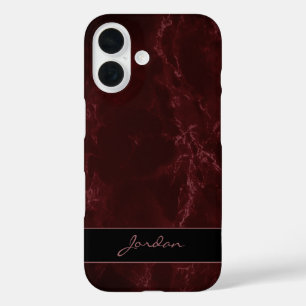 Coques iPhone 16 Pierre de marbre poli rouge bordeaux portant le no