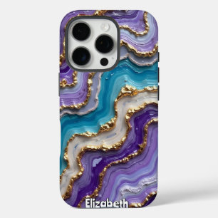 Coques iPhone 16 Pro Pierre poli Abstrait avec accents or