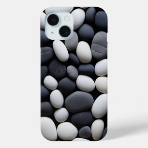 Coque Pour iPhone 15 Pierres Zen Noir et Blanc Minimaliste Esthétique