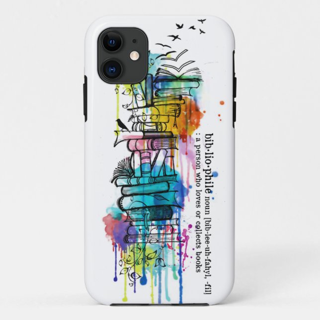 Coques Case-Mate iPhone Pile d'aquarelle de bibliophile de livres (Dos)