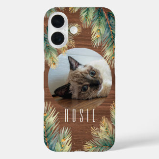 Coques iPhone 16 Pinceau de pin vert à grains de bois rustiques