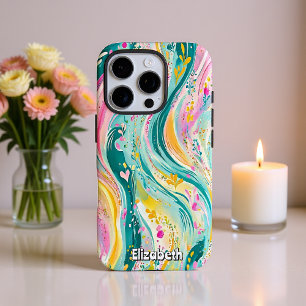 Coques iPhone 16 Pro Ping Abstrait Vibrant Et Flèches Turquoises