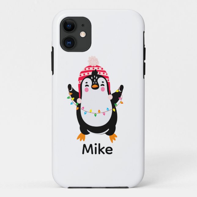 Coques Case-Mate iPhone Pingouin scintillant avec lumières de Noël (Dos)