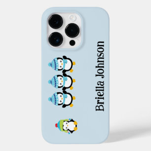Coque Pour iPhone 14 Pro Pingouins personnalisés habillés pour l'hiver