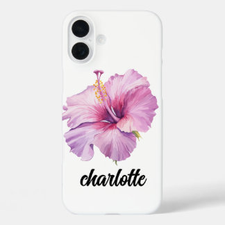 Coques iPhone 16 Plus pink and purple hibiscus flower phone case