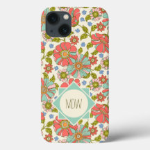 Pink Aqua les années 70 Retro Floral Personnalisé