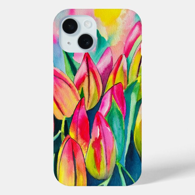 Coques Case-Mate iPhone Pink aquarelle tulipe art (Verso)