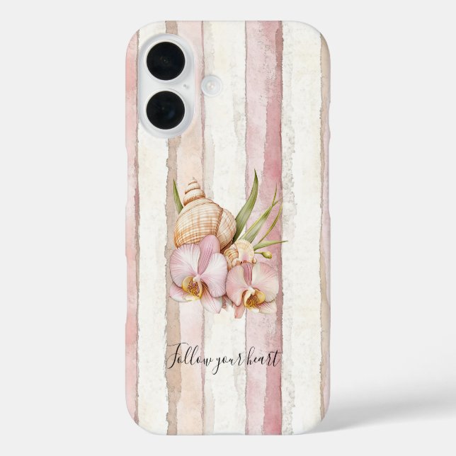 Coques Case-Mate iPhone Pink Blush Cream Stripes Orchid Flowers (Verso)