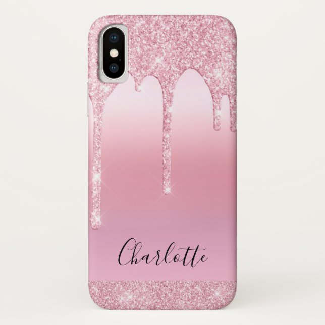 Coques Case-Mate iPhone Pink Blush parties scintillant drig nom Monogram C (Dos)