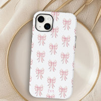 Pink Bow Preppy Coquette Motif Monogramme Initiale