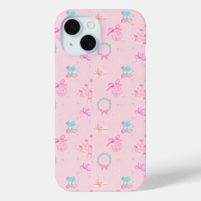 Coques Case-Mate iPhone Pink Christmas Coquette Bow Seamless Pattern (Verso)