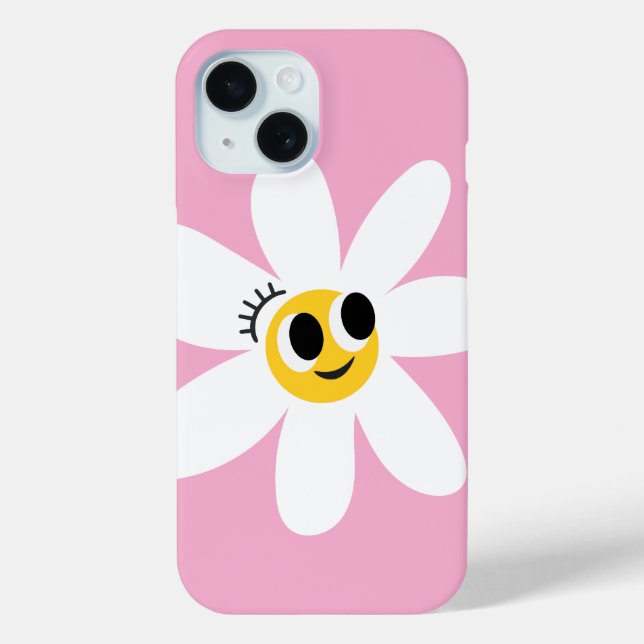 Coques Case-Mate iPhone Pink Cute White Daisy IPhone 15 Case (Verso)