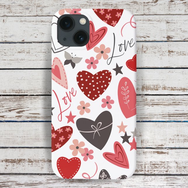Coques Case-Mate iPhone Pink Et Bleu Folk Coeur Amour Et Coeurs (Pink And Blue Folk Heart Love And Hearts Case-Mate iPhone Case)