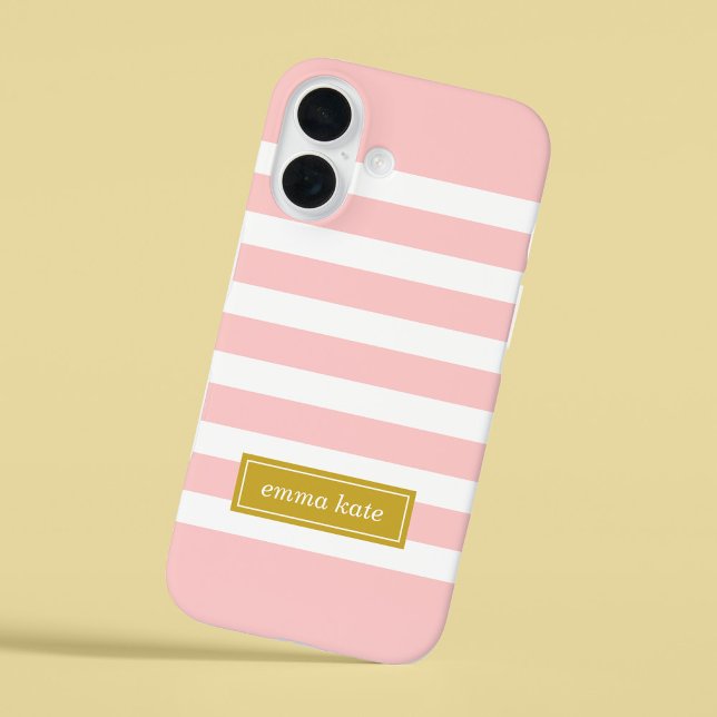 Coques Case-Mate iPhone Pink et Gold Preppy Stripes Monogramme (Créateur téléchargé)