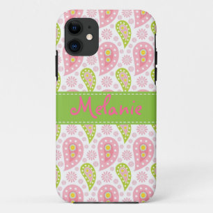 Coque Case-Mate Pour iPhone Pink et Green Paisley iPhone Monogramme personnali