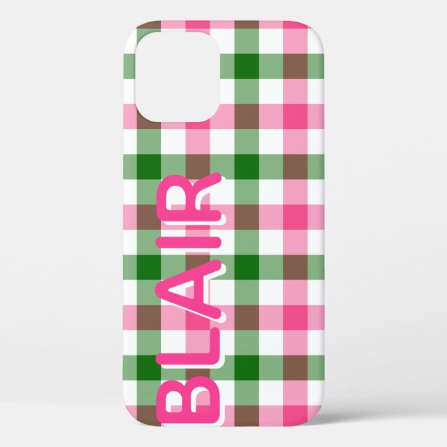Coques Case-Mate iPhone Pink et vert plaid personnalisés (Verso)
