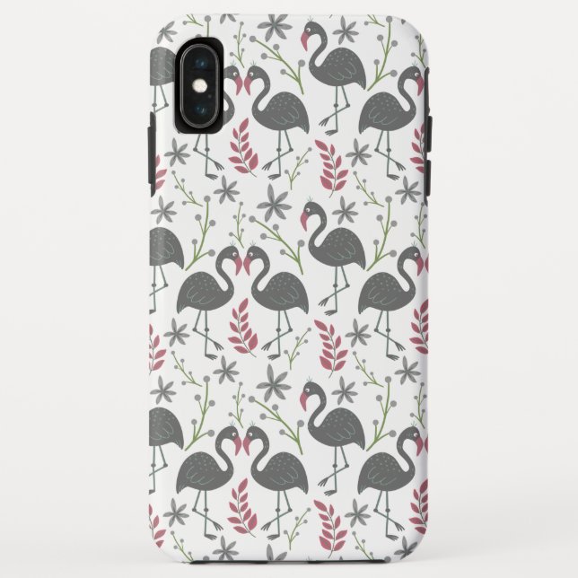 Coques Case-Mate iPhone Pink flamingo seamless pattern flowers, leaves (Dos)