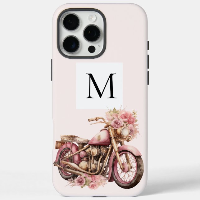 Coques Case-Mate iPhone Pink Floral Motorcycle Monogram  (Verso)