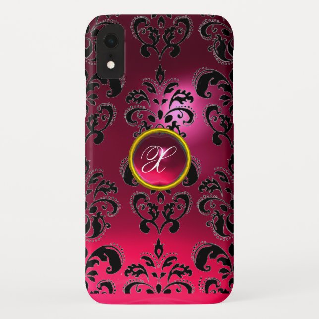 COQUES Case-Mate iPhone PINK FUCHSIA BLACK DAMASK GEM MONOGRAM (Dos)