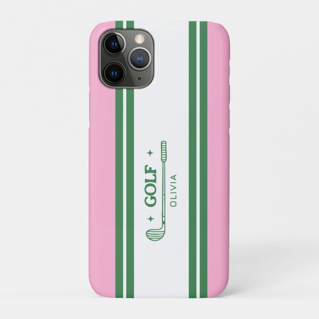 Coques Case-Mate iPhone Pink & Green Striped cadeau rétro personnalisé (Dos)