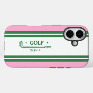 Coques iPhone 16 Pink & Green Striped cadeau rétro personnalisé