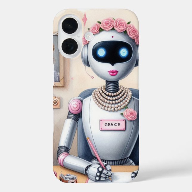 Coques Case-Mate iPhone Pink Lipstick Grace AI Robot Girl Tech (Verso)
