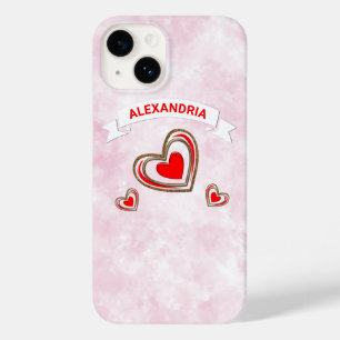 Coque Pour iPhone 14 Pink Love Heart Modern Love Aquarelle Personnalise