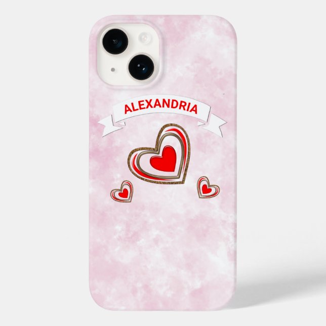 Coques Case-Mate iPhone Pink Love Heart Modern Love Aquarelle Personnalise (Verso)