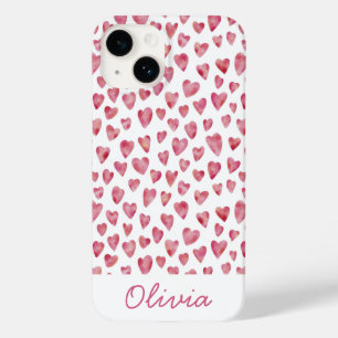 Coque Pour iPhone 14 Pink Love Hearts motif nom personnalisé