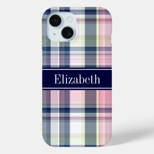 Coque Pour iPhone 15 Pink Navy Green White Preppy