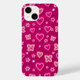 Coque Pour iPhone 14 Pink Neon Hearts and Stars iPhone Case