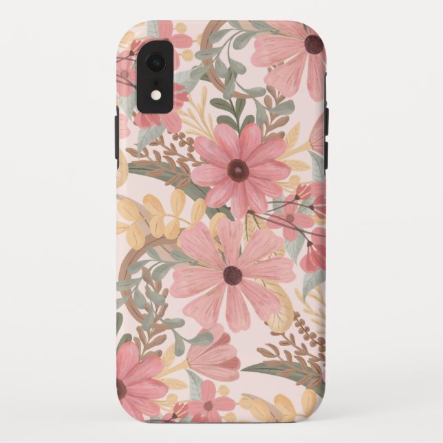 Coques Case-Mate iPhone Pink Sage Vert Floral Feuille Motif d'aquarelle (Dos)