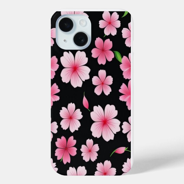 Coques Case-Mate iPhone Pink Sakura Cherry Blossom sur Arrière - plan noir (Verso)