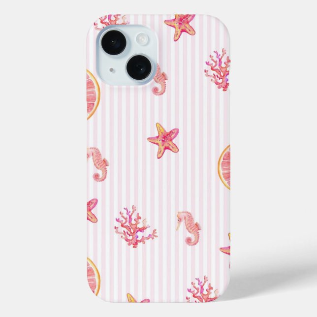 Coques Case-Mate iPhone Pink Stripe Summer Marine Pattern (Verso)