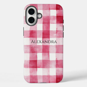 Coques iPhone 16 Plus Pink White Plaid Stripes Anniversaire