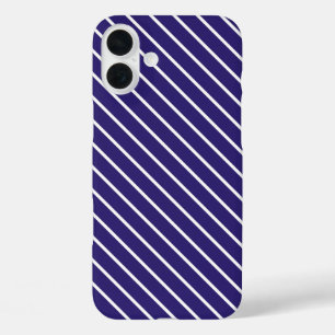 Coques iPhone 16 Plus Pinstripes diagonales - bleu marine et blanc