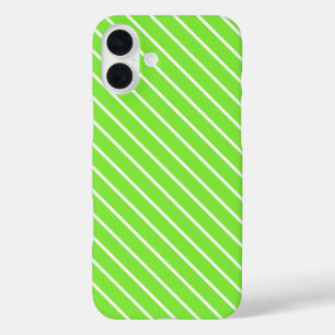 Coques iPhone 16 Plus Pinstripes diagonales - vert citron et blanc