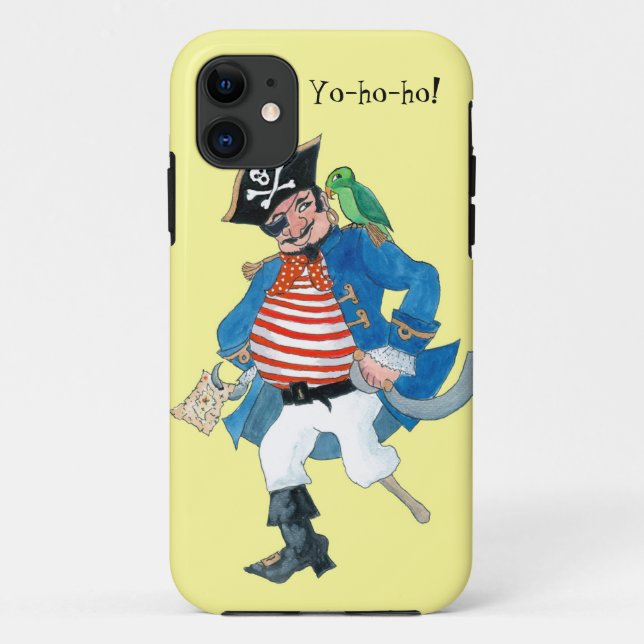 Coques Case-Mate iPhone Pirate et perroquet amusants sur citron clair jaun (Dos)