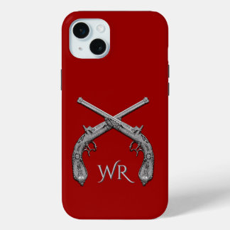 Coque iPhone 15 Mini  Pistols Crossed Monogram Red  