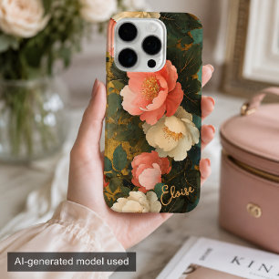 Coques iPhone 16 Pro Pivoine Rose Pâle Vintage Shabby Chic Personnalisé