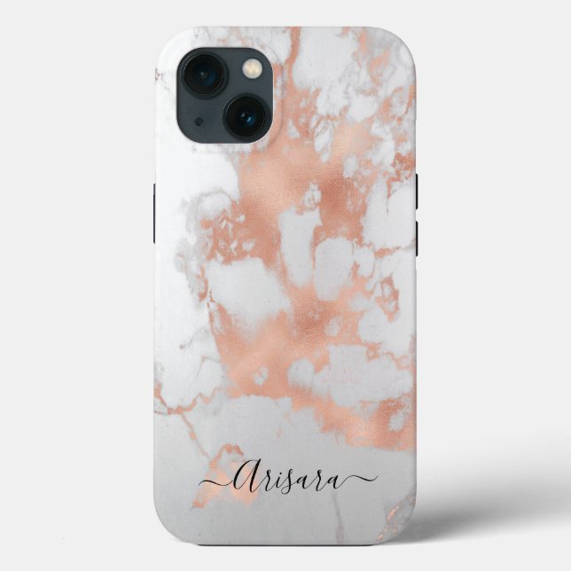 Coques Case-Mate iPhone PixDezines Marbre blanc+Faux Rose Gold (Verso)