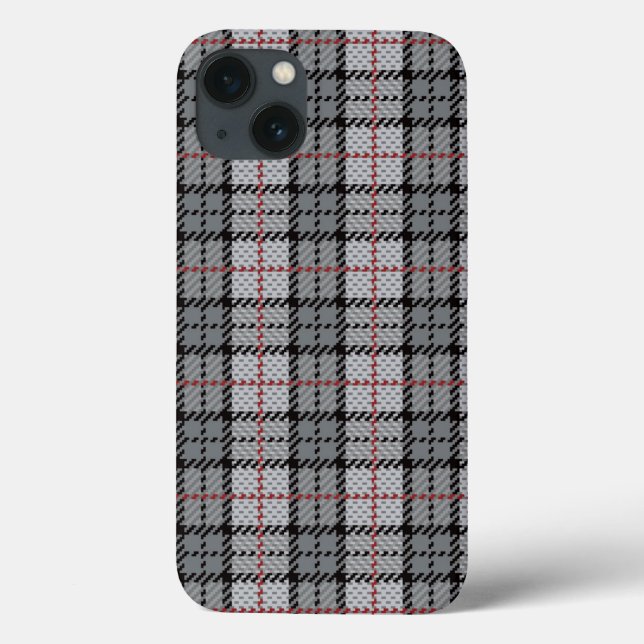 Coques Case-Mate iPhone Pixel Plaid à Grey with Red Stripe (Verso)
