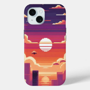 Coque Pour iPhone 15 Pixel Sunset City