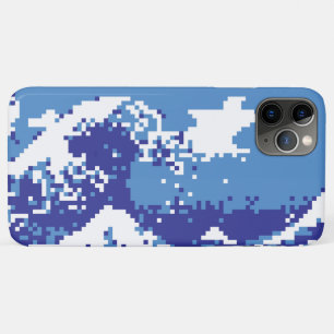Coque iPhone 11 Pro Max Pixel Tsunami bleu 8 bits Pixel Art