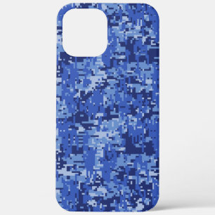 Coque iPhone 12 Pro Max Pixels numériques bleus Camouflage Décor Texture