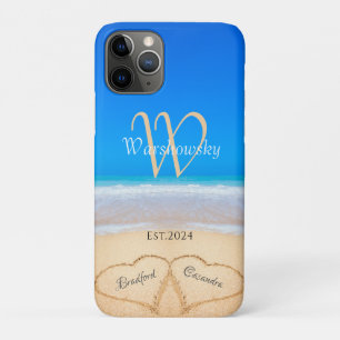 Case-Mate iPhone Case Plage Coeurs couples en Sable Famille Monogramme