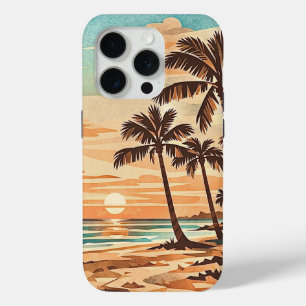 Coque iPhone 15 Pro plage moderne milieu de siècle Hawaii coucher de s