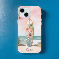 Plage Surfboard Fleurs tropicales Île Monogramme