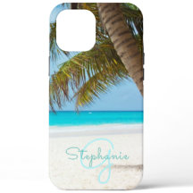 Plage tropicale Turquoise Monogram Palm Tree